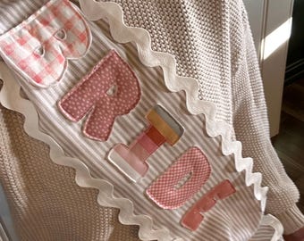 Custom Quilted Letter Sash: Handmade Baby Shower Bridal Shower Birthday Keepsake