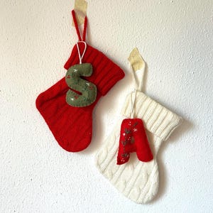 Custom Letter Ornaments | Initial Stuffed & Embroidered with Berries Leaves | Personalized Christmas Decor | stocking tag