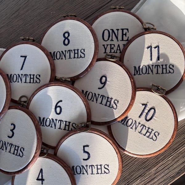 Embroidered Monthly Milestone Marker – Neutral  - Newborn - Birthday - Month Markers - Photo Icon - Newborn Gifts