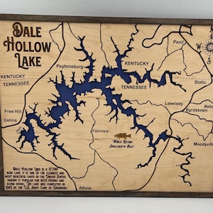 Dale Hohl See Karte See Wand Karte Geschenk Kentucky Tennessee Boarder Dale Hallow Lake 3D Holz gravierte Karte für Kentucky Lake Karte für Büro