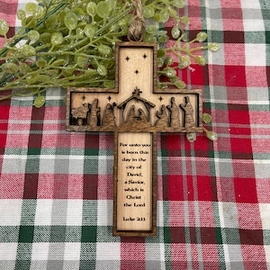 Nativity Cross Scripture Christmas Ornament - Religious Luke 2:11