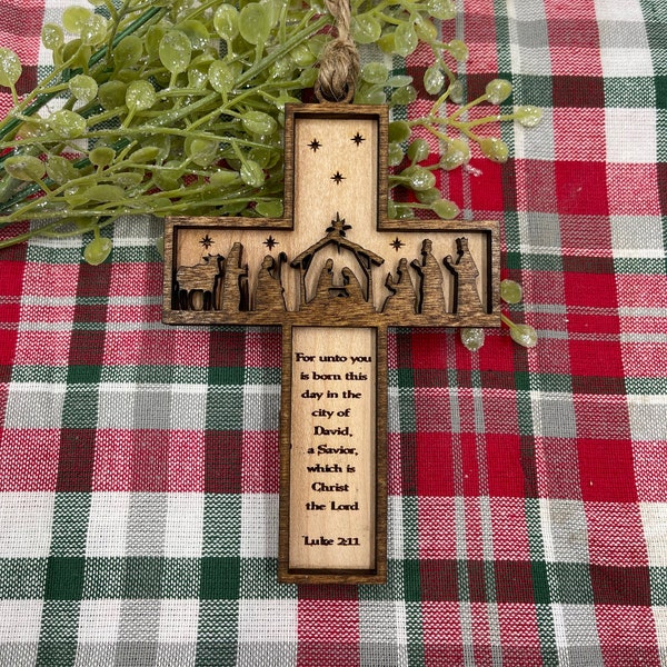 Nativity Cross Scripture Christmas Ornament - Religious Luke 2:11