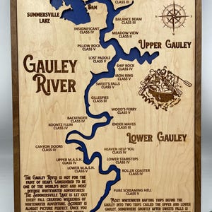 Gauley Fluss Karte von West Virginia, Wildwasser Rafting Karte Wandbehang Rafting auf dem Gauley Fluss Karte Kunst Hängendes Schild Einweihungsparty Geschenk See