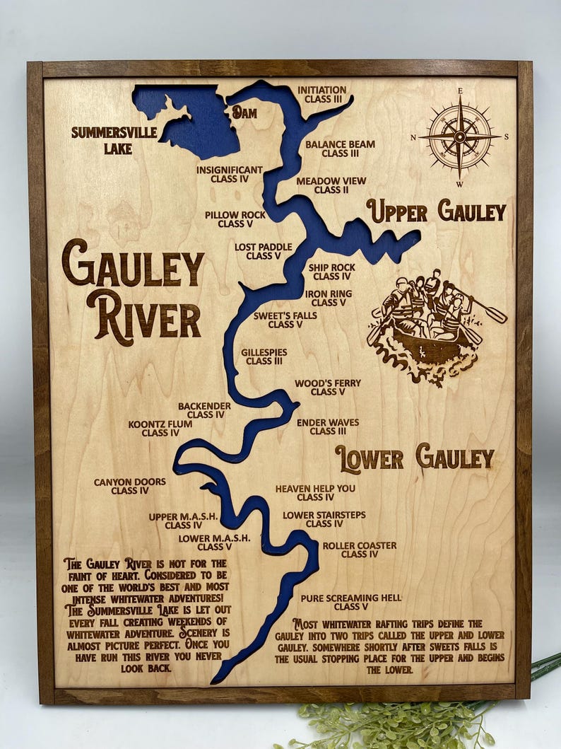 Gauley River Map of West Virginia Whitewater Rafting Map Wall Hanging