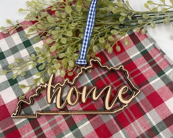 Kentucky Home Christmas Ornament: Laser Cut Wood KY State