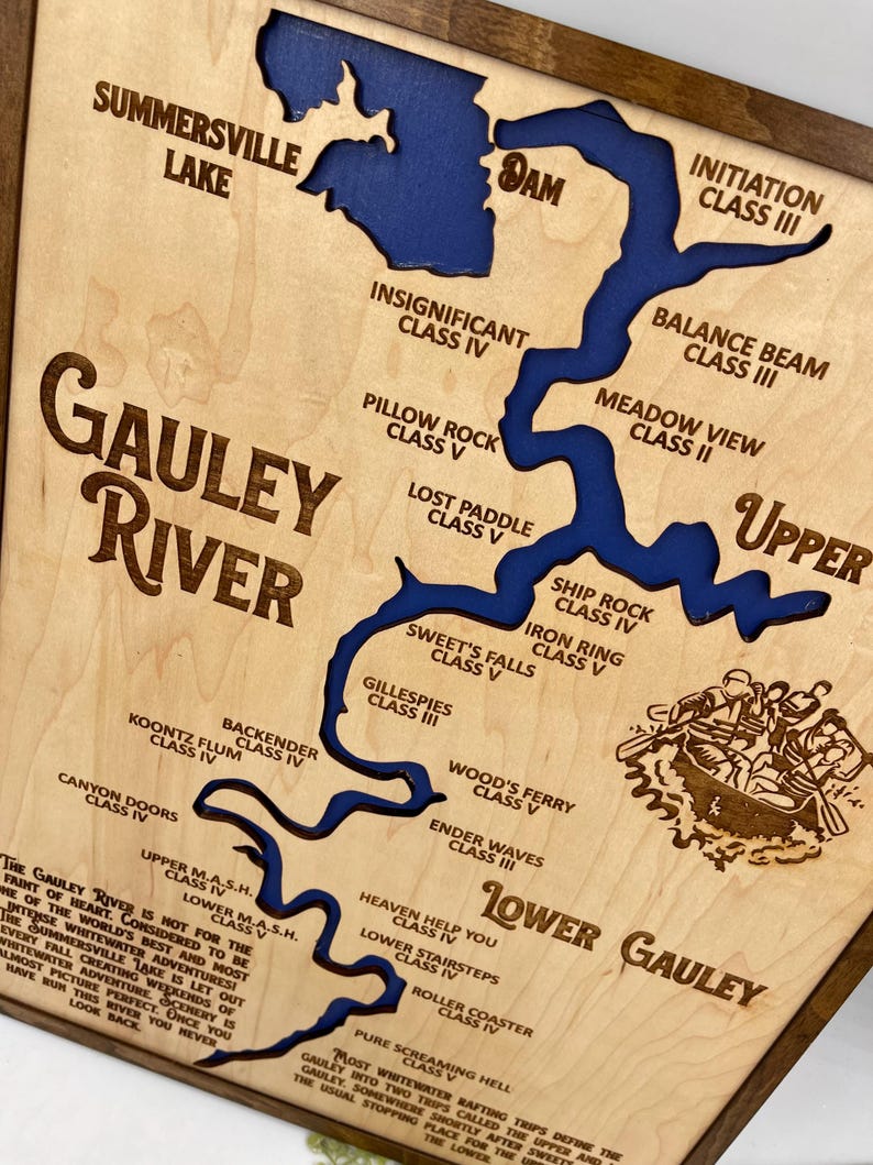 Gauley River Map of West Virginia Whitewater Rafting Map Wall Hanging
