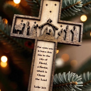 Nativity Cross Scripture Christmas Ornament - Religious Luke 2:11