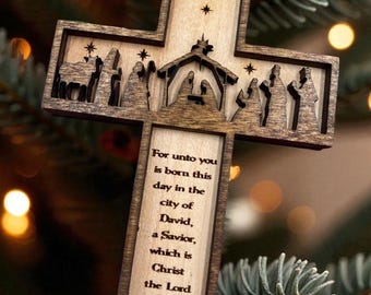 Adorno navideño con la cruz de la Natividad - Religioso Lucas 2:11