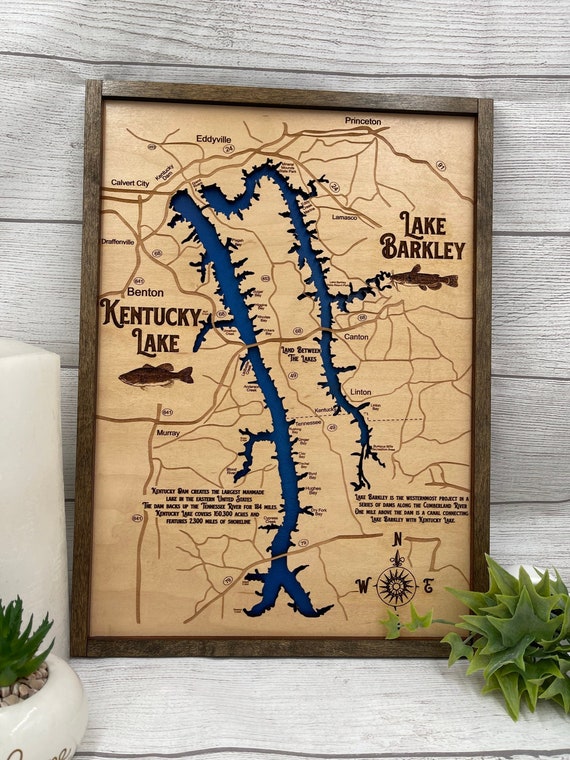 Kentucky & Barkley Lake Wood Map: Layered Wall Art