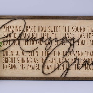 Amazing Grace Sign Hynm Sign Gift for Friend Amazing Grace Wall Sign Wood Hanging Sign Amazing Grace with Verses Raised Letters Sign