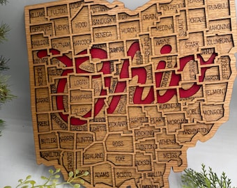 Ohio County Map Sign OH State Map Wood Wall Art Laser Cut