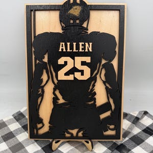 Personalized Football Player Wooden Plaque: Custom School Colors