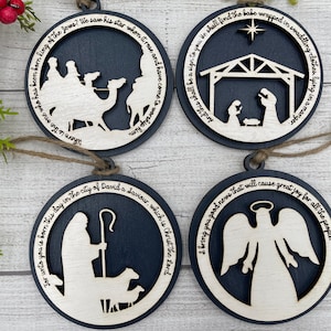 Nativity Christmas Ornament Set: Laser Cut Wood, Shepherds, Wise Men