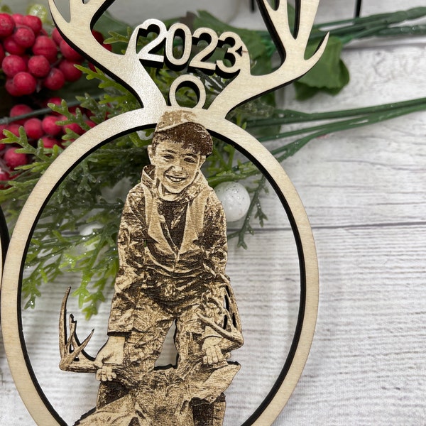 Photo Ornament for Hunter Hunting Ornament for Sportsman Deer Hunting Gift for Men Hunters with Photograph of Hunting Personalized Gift