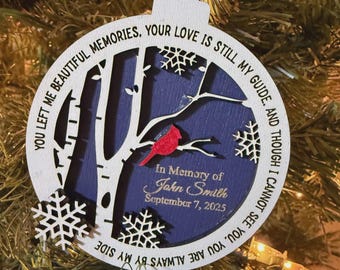 Cardinal Memorial Ornament: Laser Engraved Wood, In Loving Memory - Personalization Available Personalized Gift