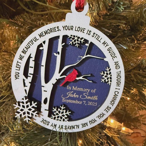 Cardinal Memorial Ornament: Laser Engraved Wood, In Loving Memory - Personalization Available Personalized Gift