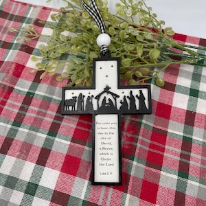 Nativity Cross Scripture Christmas Ornament Religious Ornament Luke 2:11 Nativity Ornament Religious Gift Cross Ornament