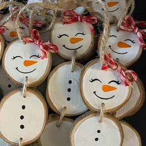 Snowman/Snowwoman Wood Slice Ornaments/Rustic Christmas Ornaments/Hand Painted Ornament/Snowman Christmas Ornament/Holiday Ornaments