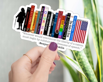 Etiqueta de libros prohibidos, etiqueta de lectura de libros prohibidos, etiqueta de amante de libros, etiqueta de botella de agua, etiqueta de computadora portátil