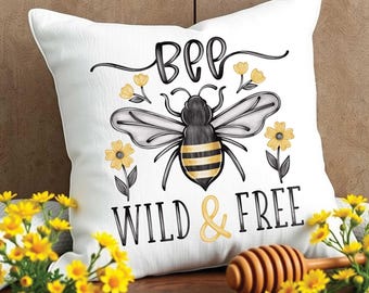 Bee Mini Pillow: "Bee Wild & Free" Tiered Tray Decor