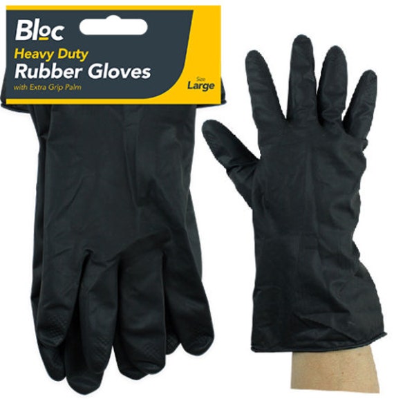 EXTRA HEAVY DUTY INDUSTRIAL BLACK RUBBER LATEX GLOVES HOUSEHOLD LONG GAUNTLET 