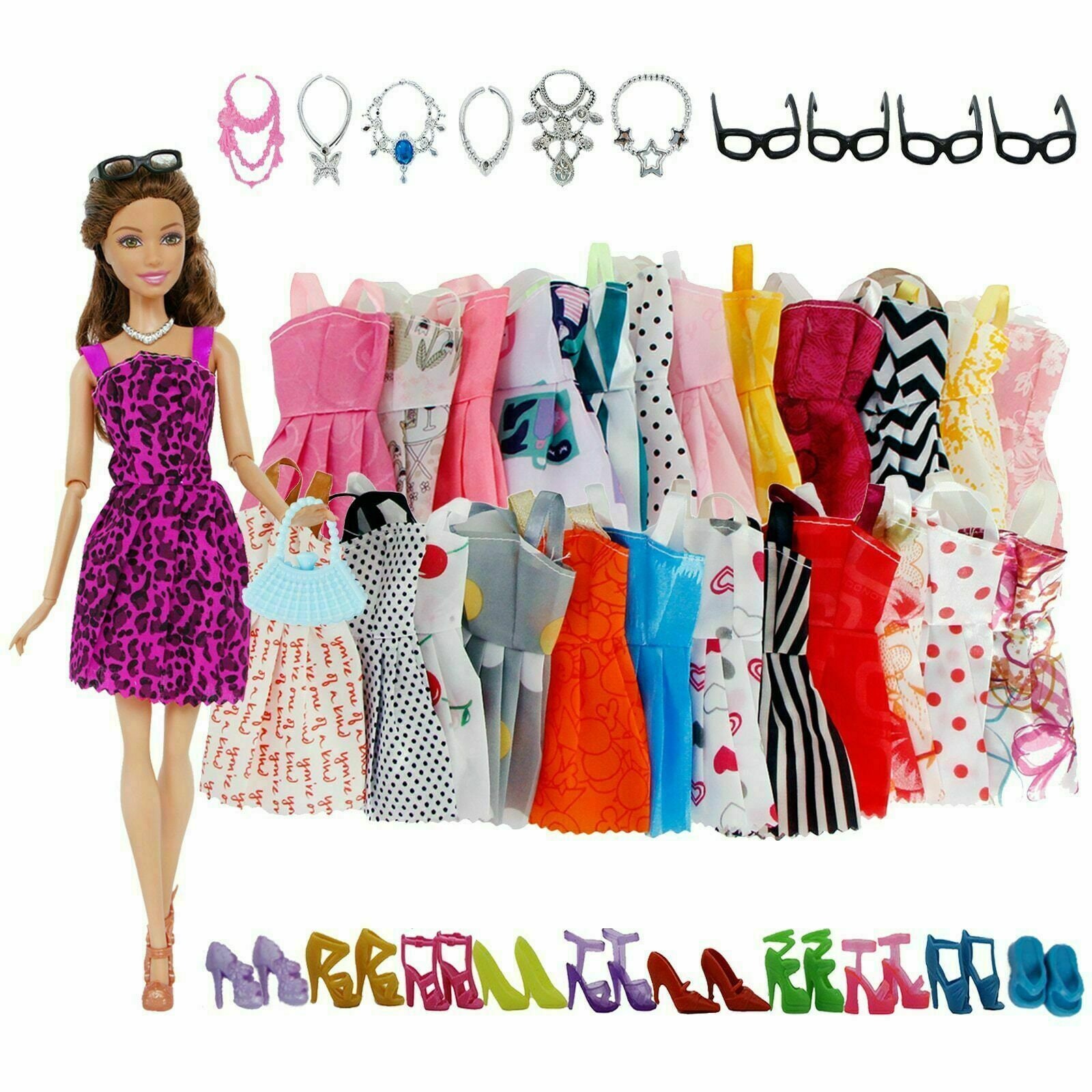 Dolls Set Pieces Barbie Doll Clothes Shoes & Hangers Set UK Dresses