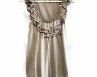 Taupe Ruffle Blouse | Sleeveless Boho Summer Tank, Size Small