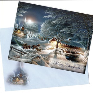 Frohe Weihnachten verschneite Nacht Weihnachten Urlaub Jahreszeiten Grußkarte