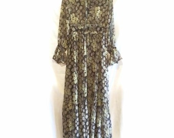 Vintage Floral Print Maxi Dress | Boho Long Sleeve, Size 1