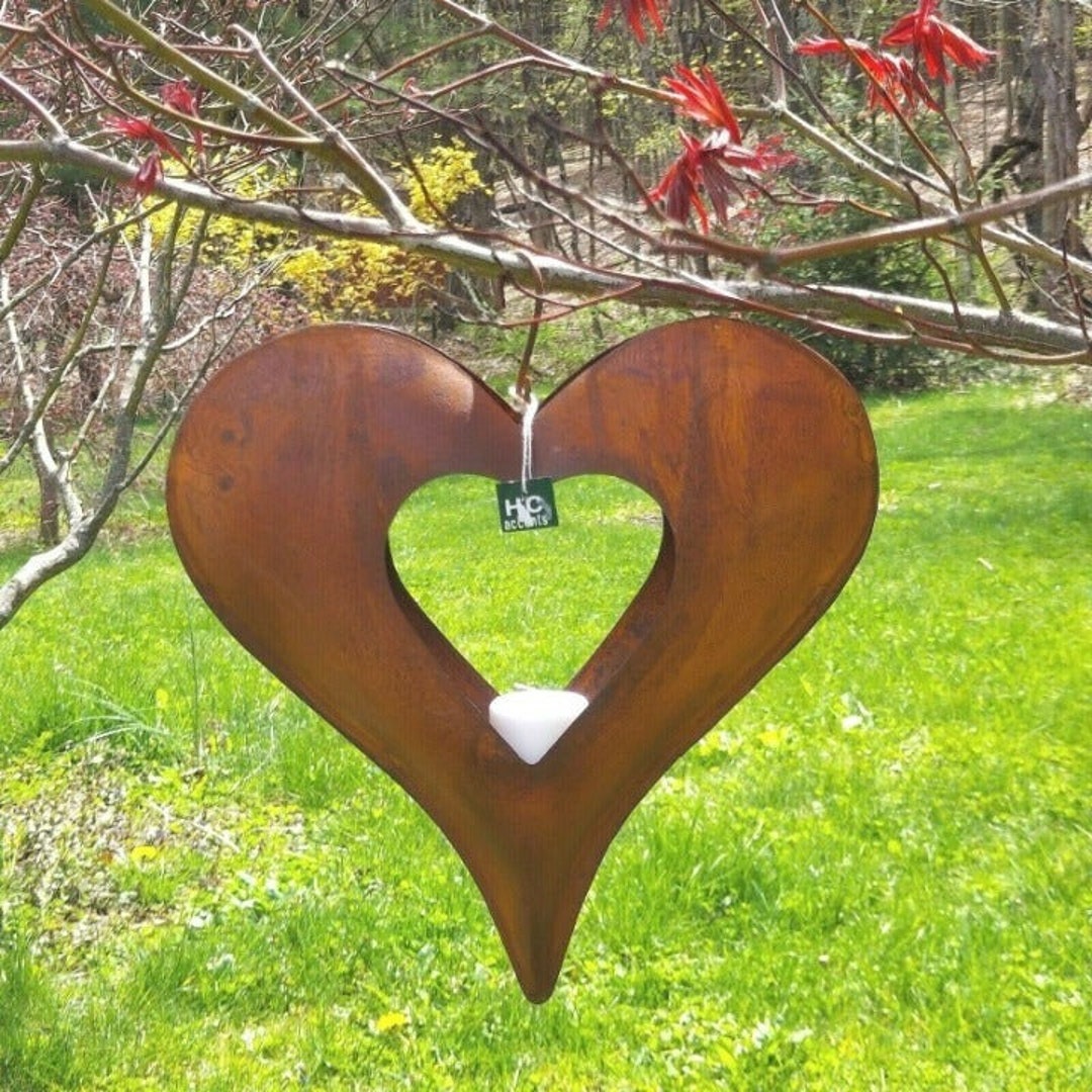 Metal Heart Candle Holder Hanging Tea Light Heart Shape Wall Lantern