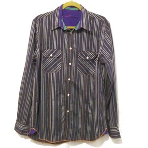 Men&#39;s  Striped  Casual Long Sleeve Dress Shirt Gray/Purple