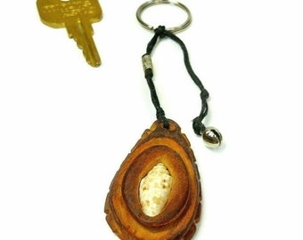 Wooden Keychain | Handmade Key Chain Holder with Shell |  Key Ring | Keyring Gift Unique