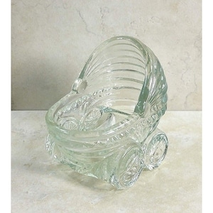 Baby Stroller Carriage Sculpture Clear Glass Baby Shower Figurine Gift Collectible Vintage Home Décor Gift 3&quot;x3&quot;