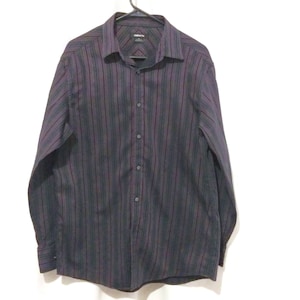 Men&#39;s Cotton Striped Casual Long Sleeve Dress Shirt Dark Gray Medium