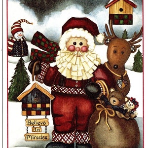 Santa Claus Reindeer and Christmas Gifts Holiday Seasons Greeting Card
