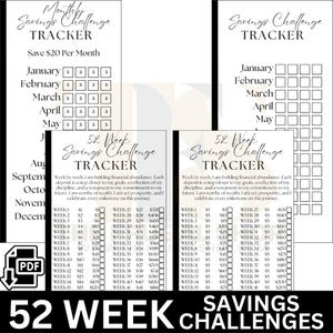 Savings Challenge Cash Stuffing Bundle | 52 Week & Monthly Trackers (Digital Download)