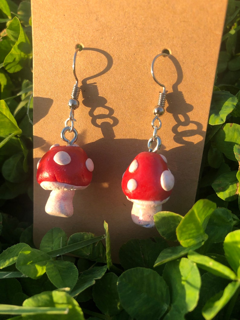 Handmade clay mushroom earrings Etsy
