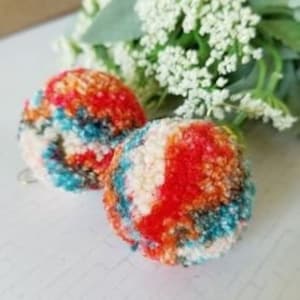 Pom Pom Earrings, Marbled Yarn Pompom Earrings, Lightweight Statement Jewelry