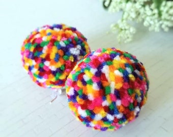 Pom Pom Earrings, Speckled Yarn Pompom Earrings, Lightweight Statement Jewelry