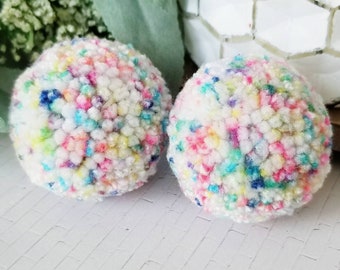 Pom Pom Earrings, Marbled Yarn Poms, Pompom Statement Earrings