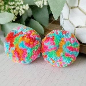Pom Pom Earrings, Marbled Yarn Pompom Earrings, Lightweight Statement Jewelry