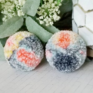 Pom Pom Earrings, Marbled Yarn Pompom Earrings, Lightweight Statement Jewelry