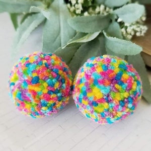 Pom Pom Earrings, Spring Earrings, Speckled Yarn Pompom Earrings