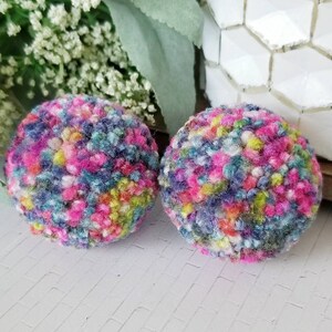 Pom Pom Earrings, Marbled Yarn, Pompom Statement Earrings