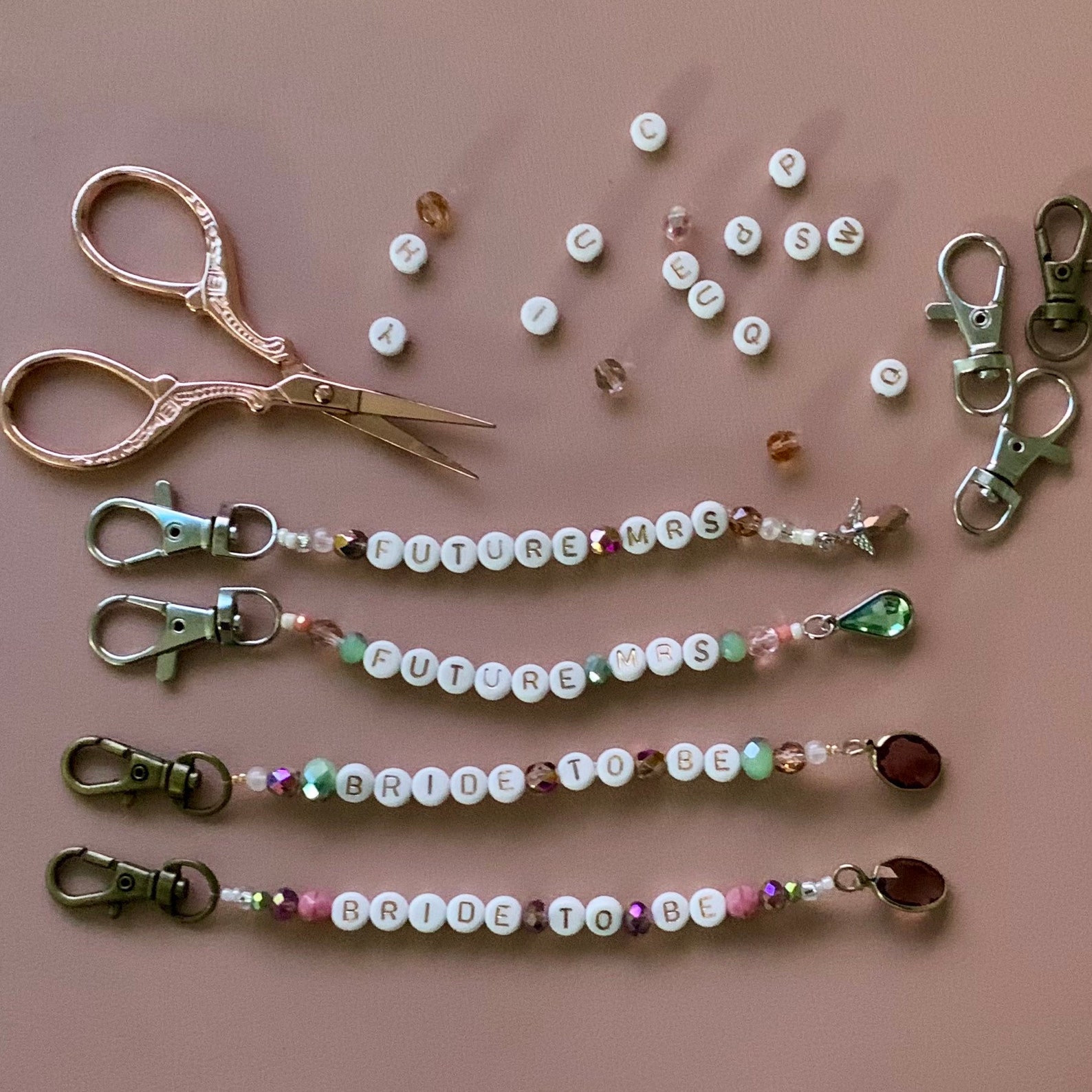 Letter bead keychains. Custom options available. Message me Etsy