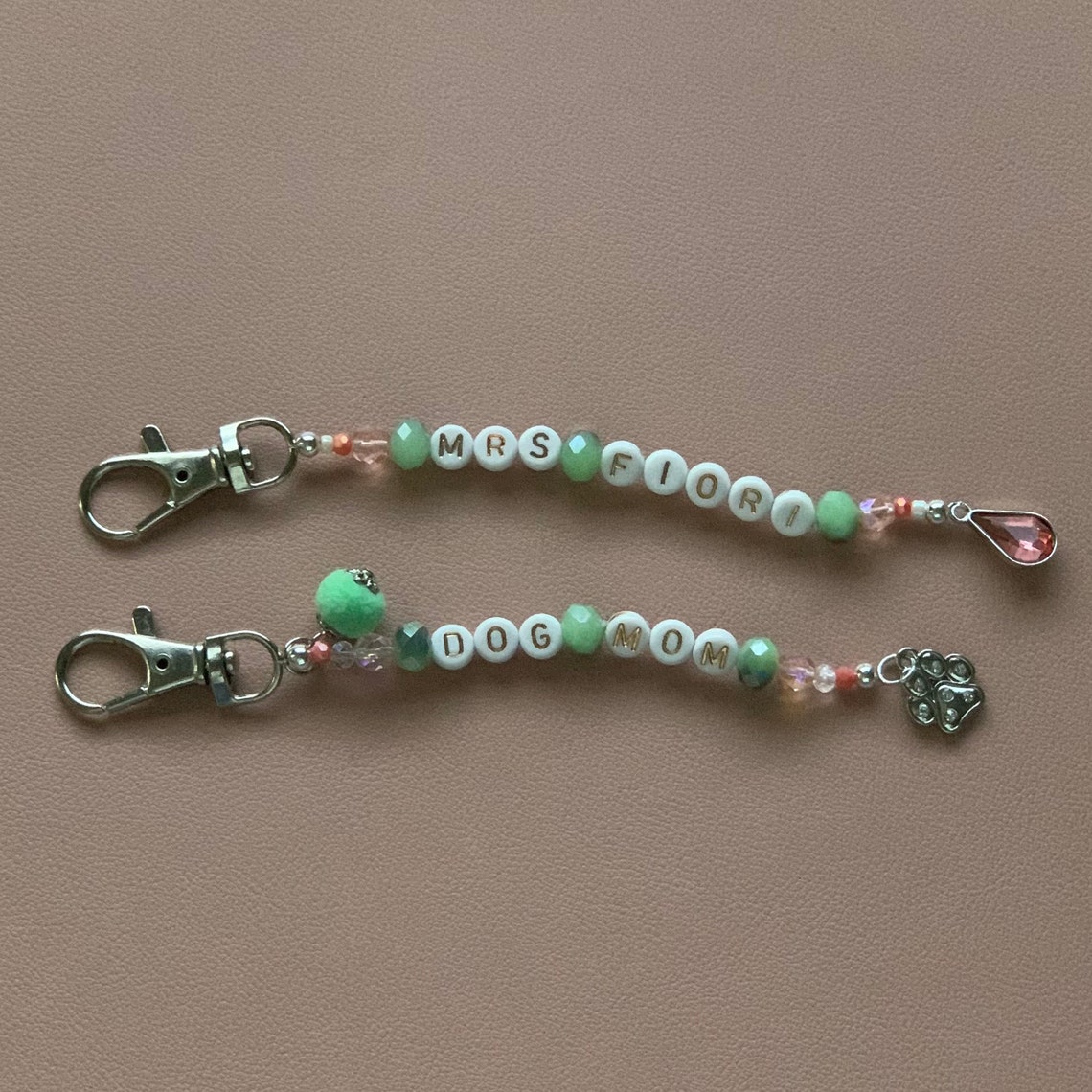Letter bead keychains. Custom options available. Message me Etsy