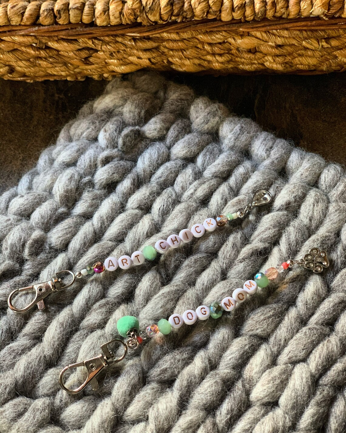 Letter bead keychains. Custom options available. Message me Etsy