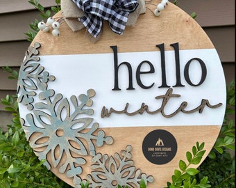 hello winter door hanger SVG laser file