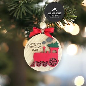 Primeiro enfeite de Natal do bebê enfeite de trem arquivo laser SVG PONTUAÇÃO