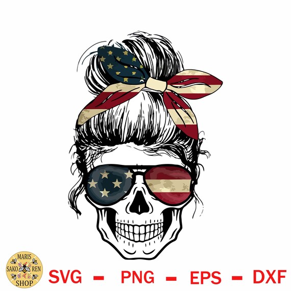 Download Discount 70% Skull American Flag Svg Messy Bun Skull Svg ...